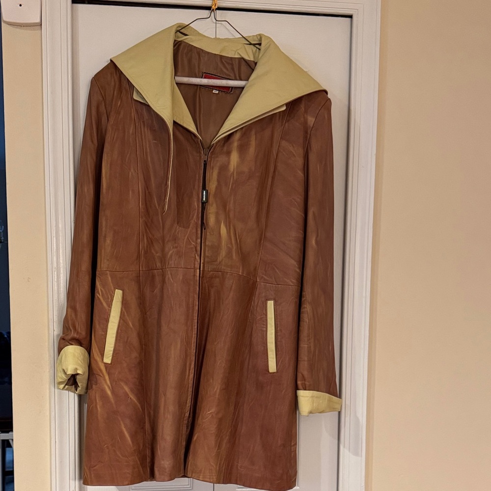 Two-Tone Brown and Cream Women's leather Jacket